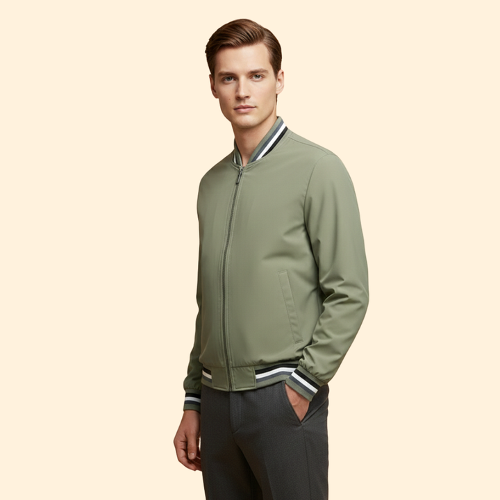 Men’s Bomber Jacket with Striped Ribbed Trim