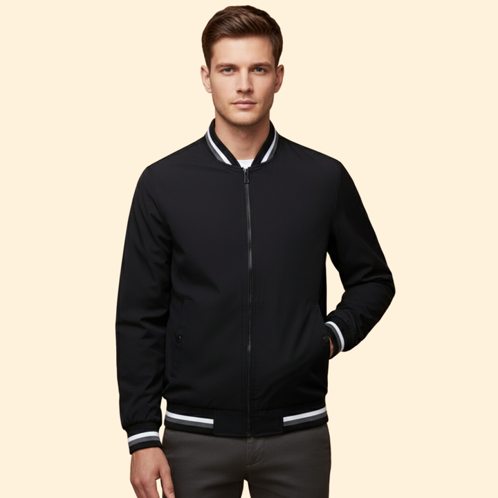 Men’s Bomber Jacket with Striped Ribbed Trim