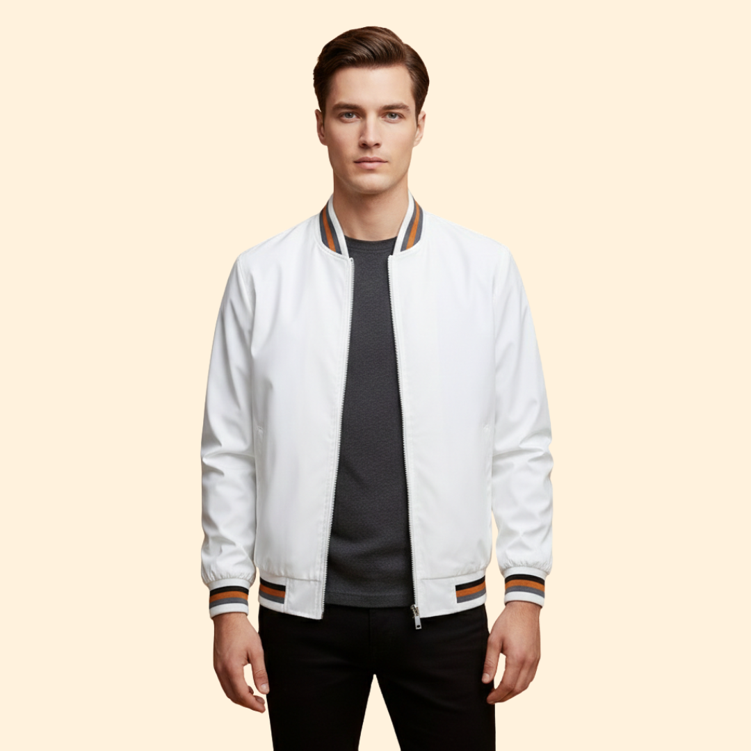 Men’s Bomber Jacket with Striped Ribbed Trim