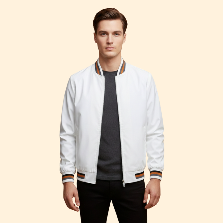 Men’s Bomber Jacket with Striped Ribbed Trim