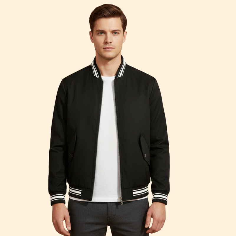 Men’s College-Style Bomber Jacket with Zipper