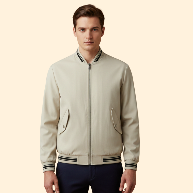 Men’s College-Style Bomber Jacket with Zipper