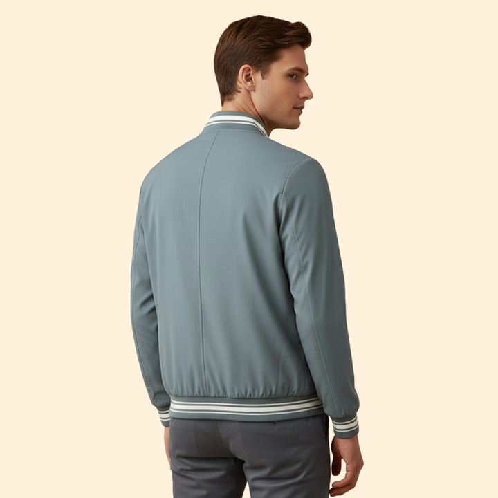 Men’s College-Style Bomber Jacket with Zipper
