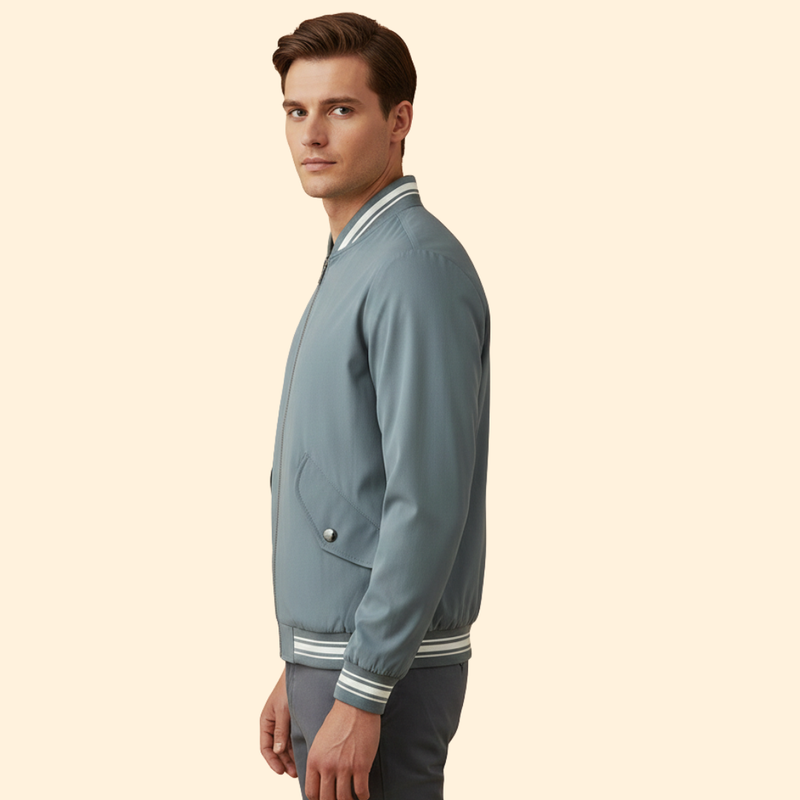 Men’s College-Style Bomber Jacket with Zipper