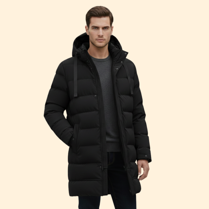 Men’s Long Quilted Coat with Hooded Design