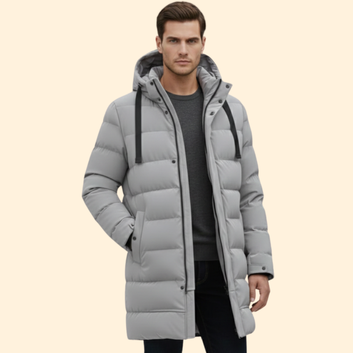 Men’s Long Quilted Coat with Hooded Design
