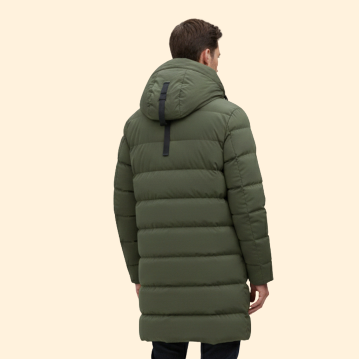 Men’s Long Quilted Coat with Hooded Design