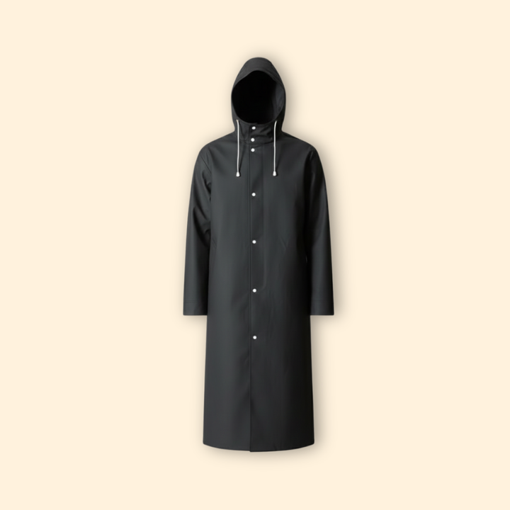 Men’s Long Raincoat with Drawstring Hood