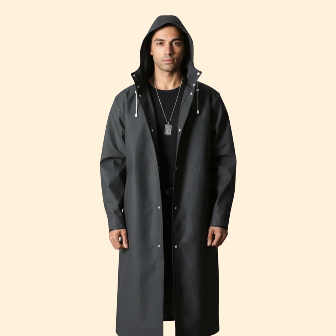 Men’s Long Raincoat with Drawstring Hood