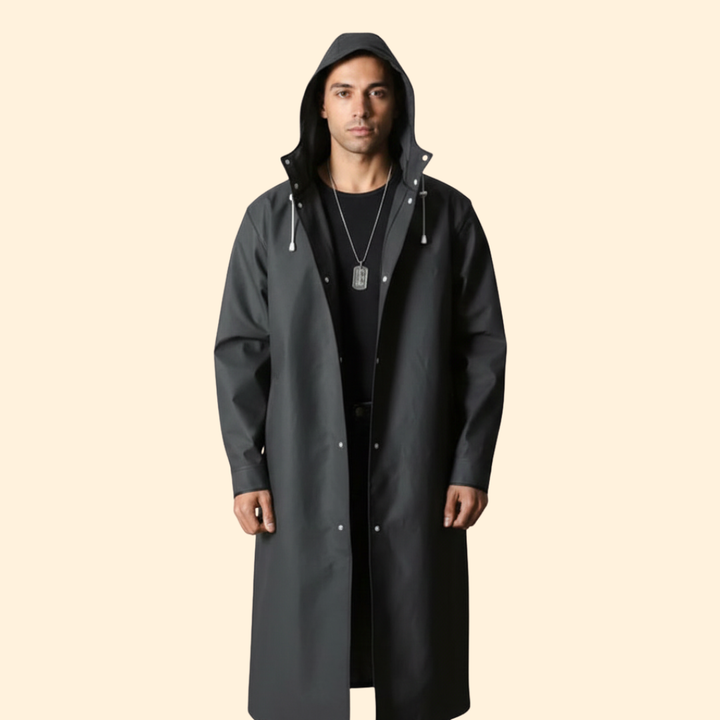 Men’s Long Raincoat with Drawstring Hood