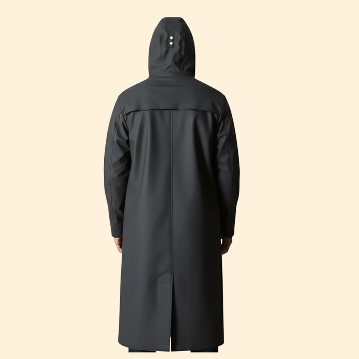 Men’s Long Raincoat with Drawstring Hood