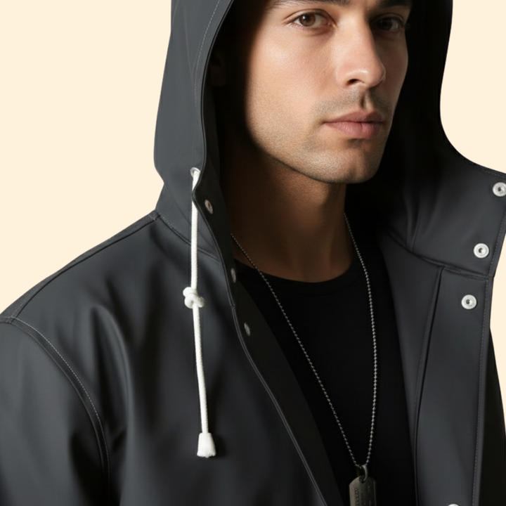 Men’s Long Raincoat with Drawstring Hood