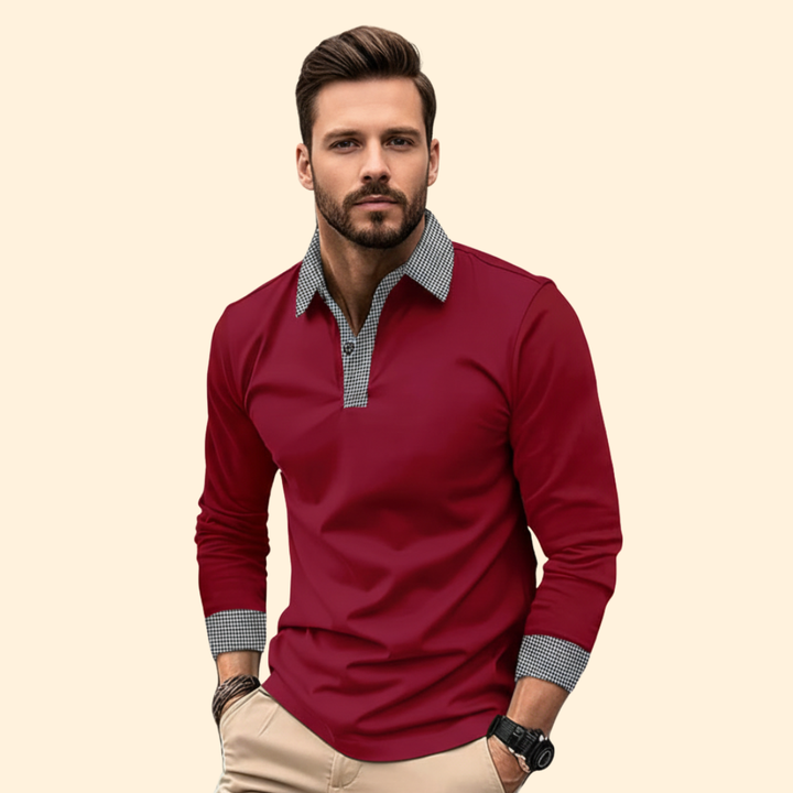 Men’s Long Sleeve Polo with Contrast Collar