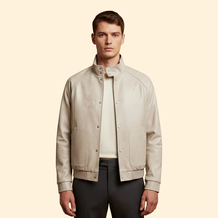 Men’s Suede Bomber Jacket with High Collar
