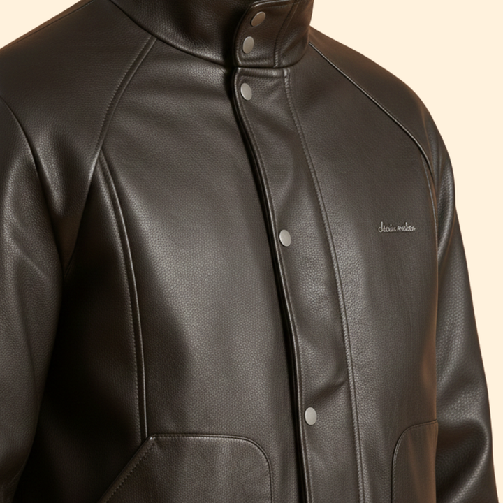 Men’s Suede Bomber Jacket with High Collar