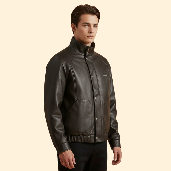 Men’s Suede Bomber Jacket with High Collar