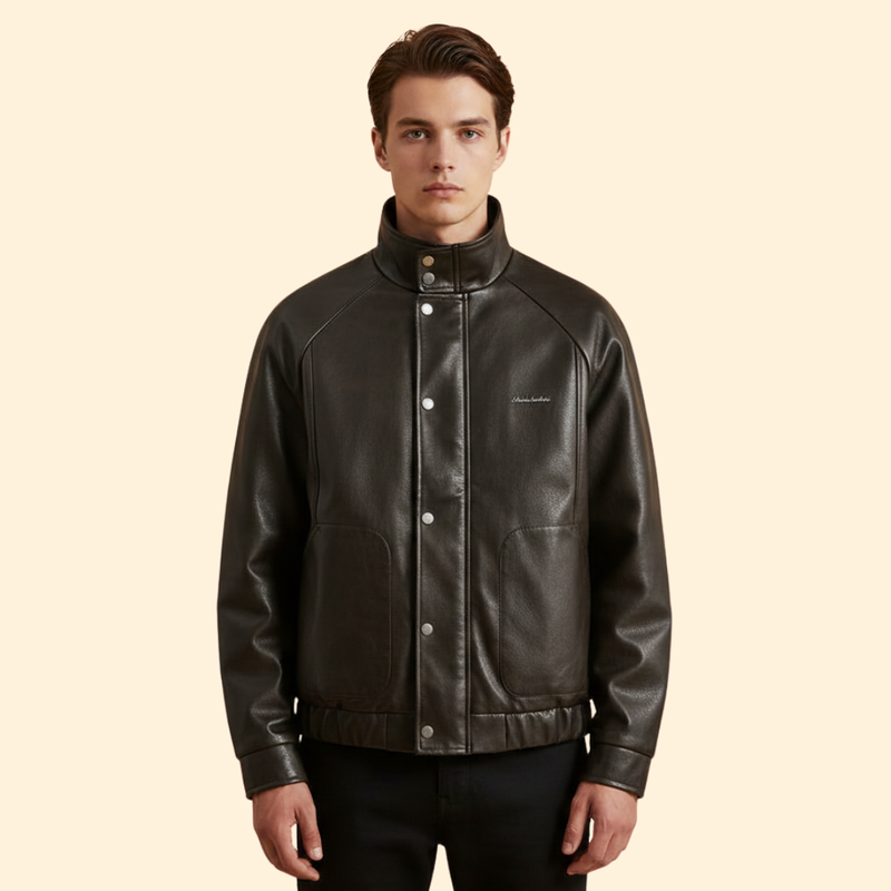 Men’s Suede Bomber Jacket with High Collar