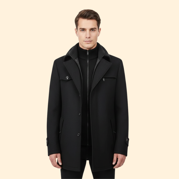 Men’s Long Coat with Stand Collar