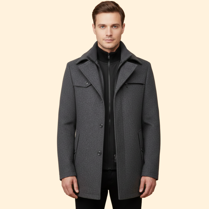 Men’s Long Coat with Stand Collar