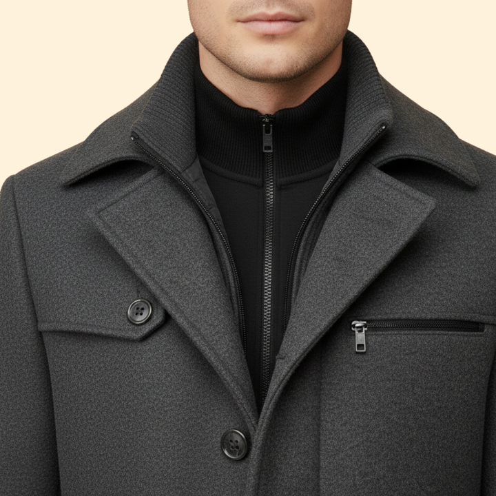 Men’s Long Coat with Stand Collar