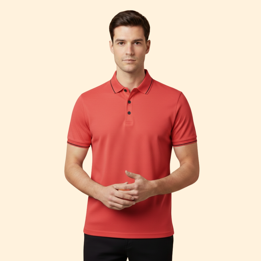 Men’s Short Sleeve Polo Shirt with Trimmed Collar