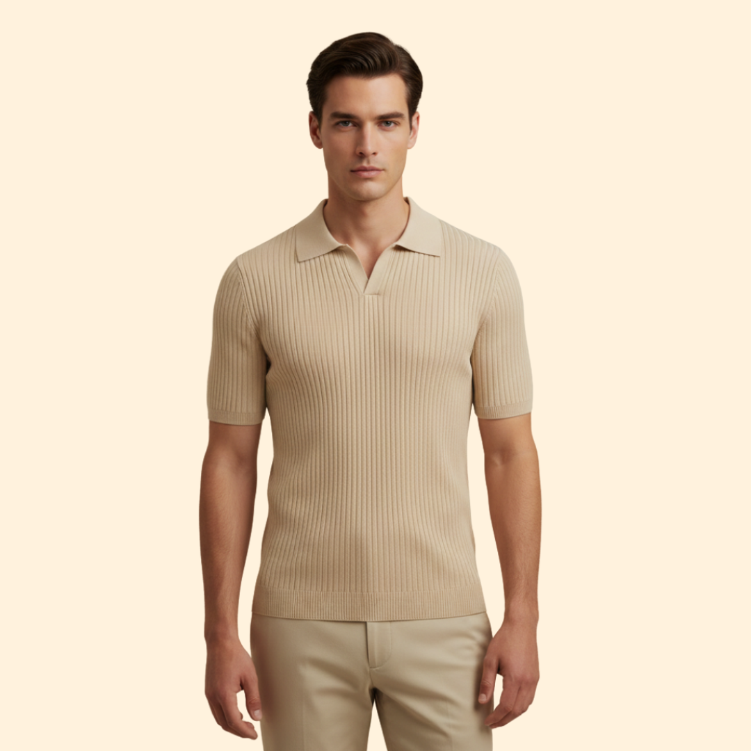 Men’s Waffle Polo Shirt with Short Sleeves