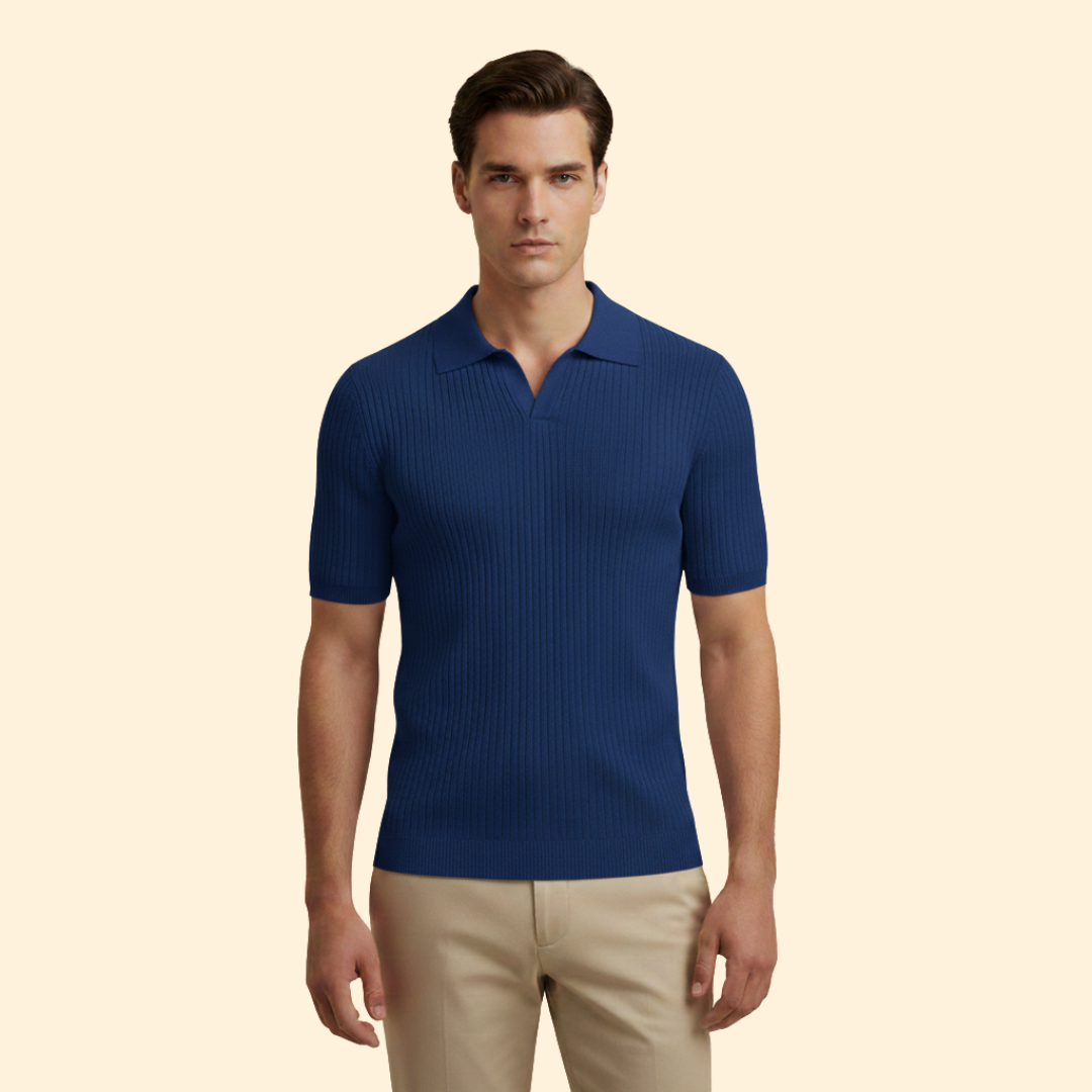Men’s Waffle Polo Shirt with Short Sleeves