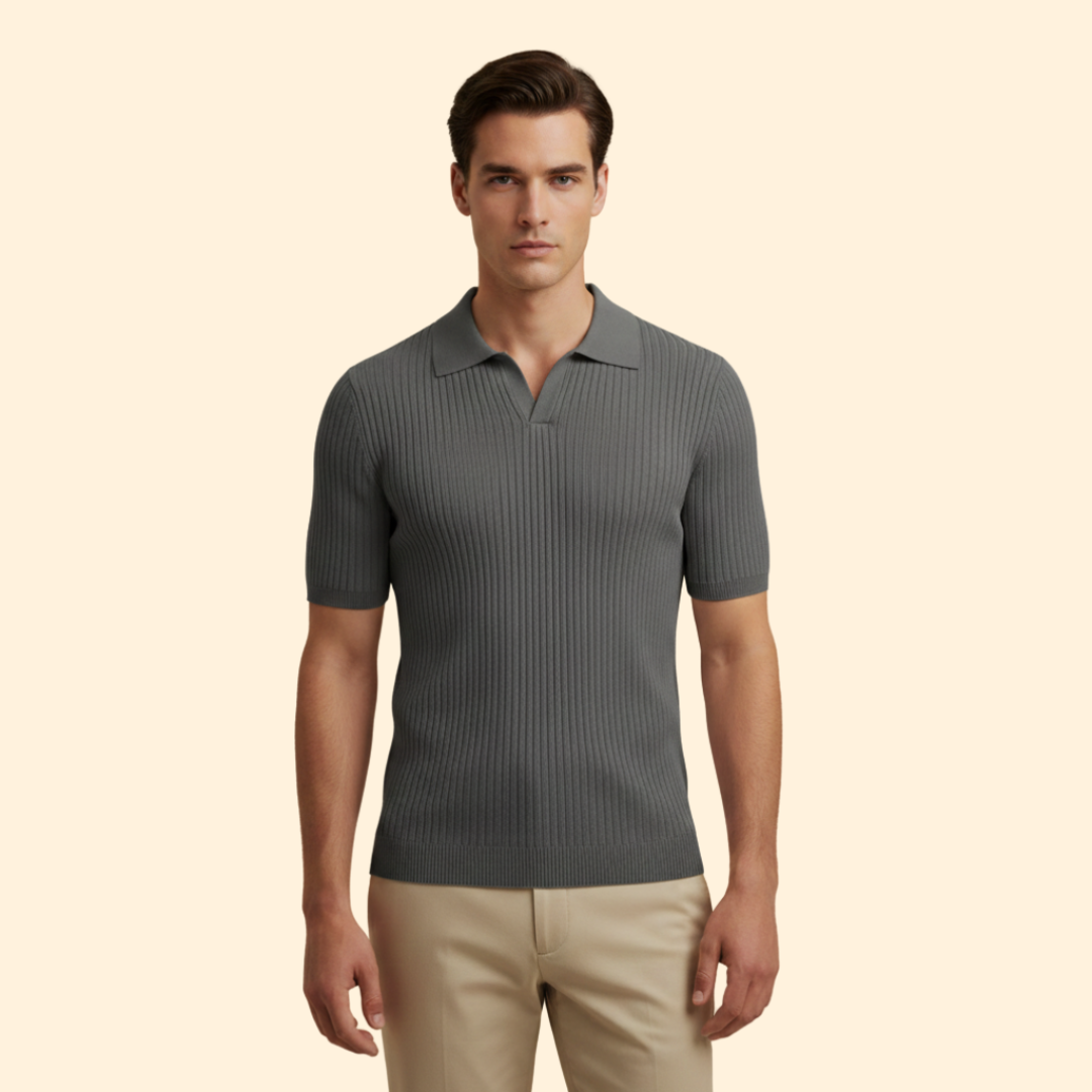 Men’s Waffle Polo Shirt with Short Sleeves