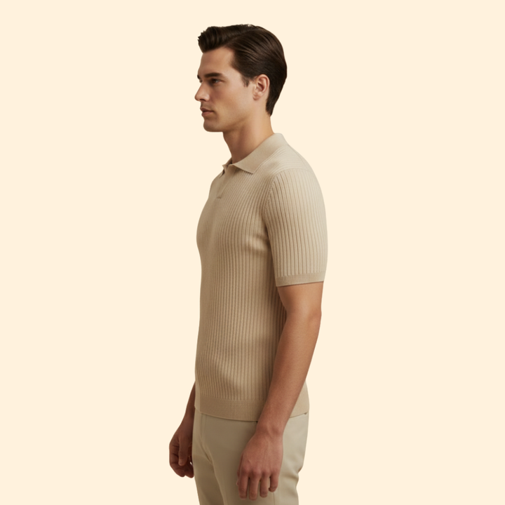 Men’s Waffle Polo Shirt with Short Sleeves