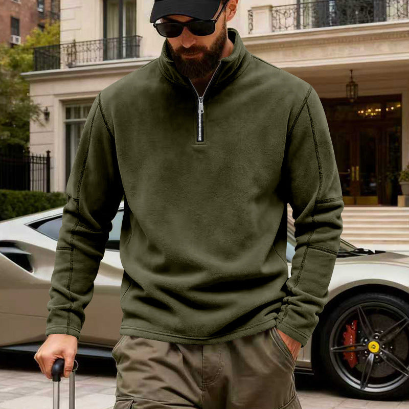 Men's Half-Zip Fleece Pullover with Stand Collar