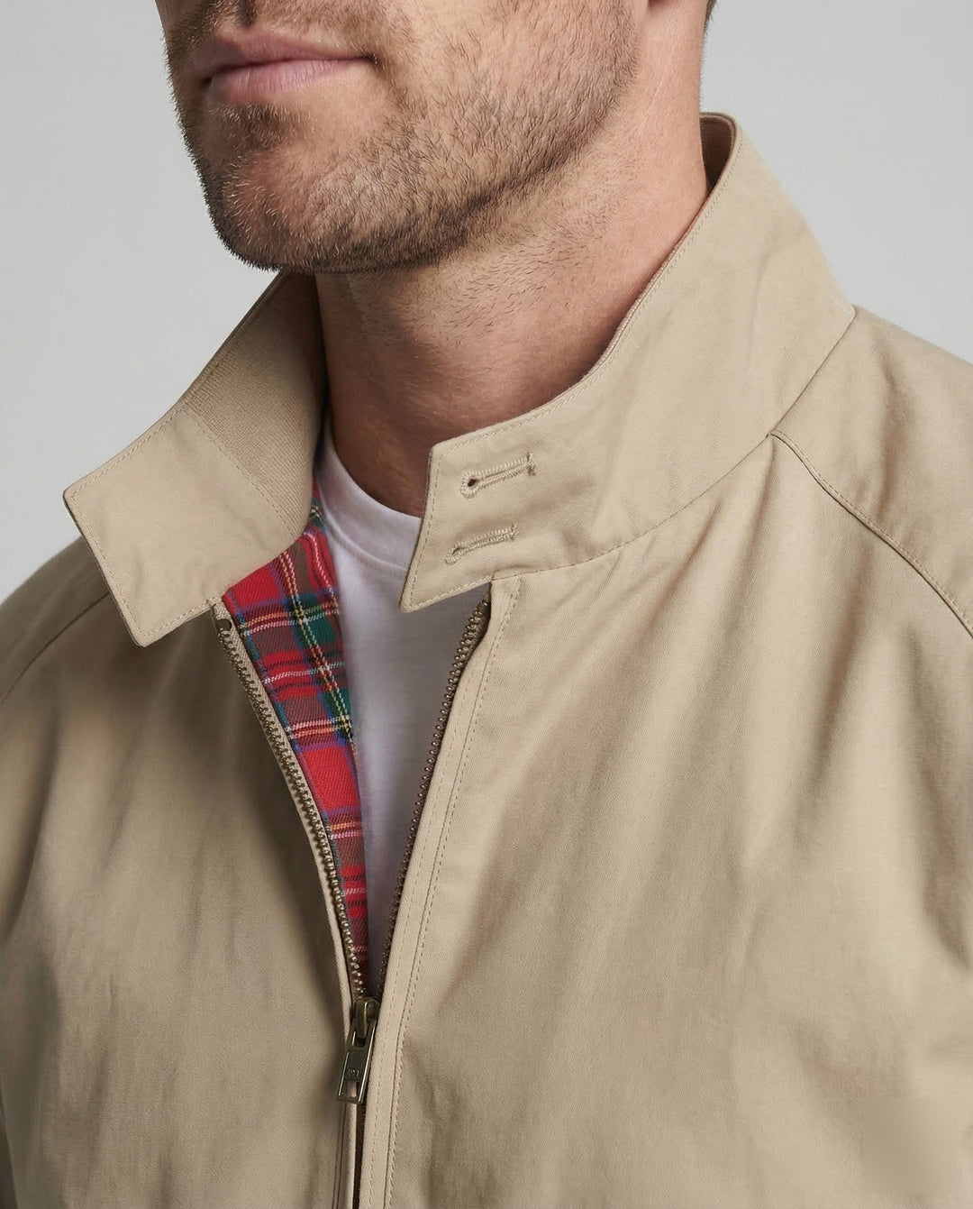 Men's Harrington Jacket Windproof Zip Front with Plaid Lining