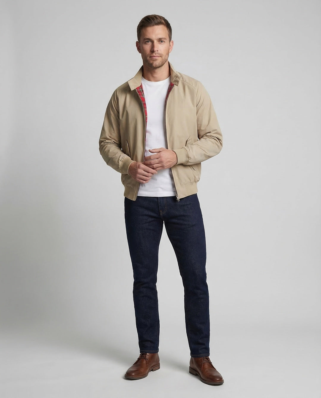 Men's Harrington Jacket Windproof Zip Front with Plaid Lining