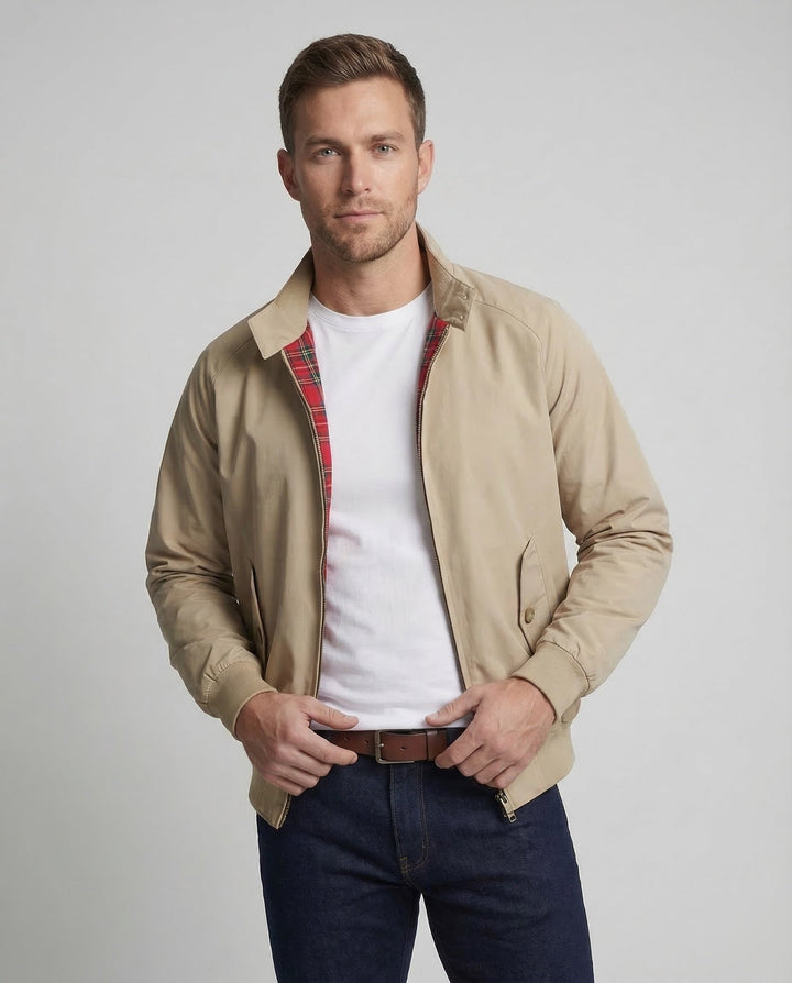 Men's Harrington Jacket Windproof Zip Front with Plaid Lining