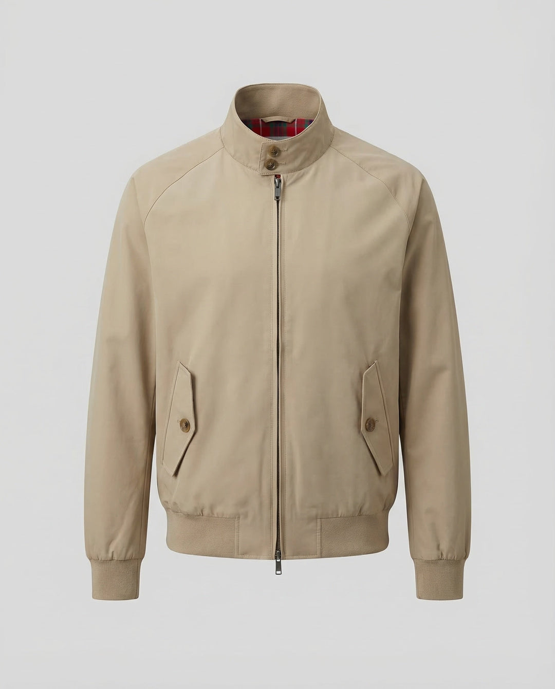 Men's Harrington Jacket Windproof Zip Front with Plaid Lining