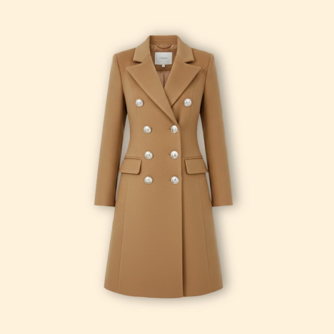 Women’s Long Coat with Double-Breasted Design