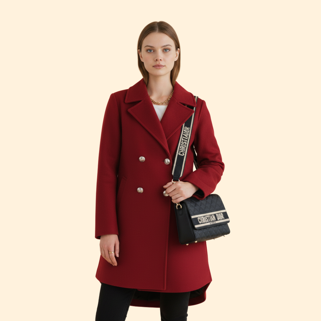 Women’s Long Coat with Double-Breasted Design