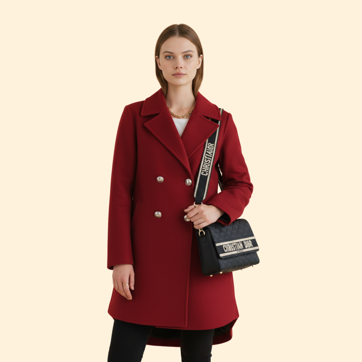 Women’s Long Coat with Double-Breasted Design