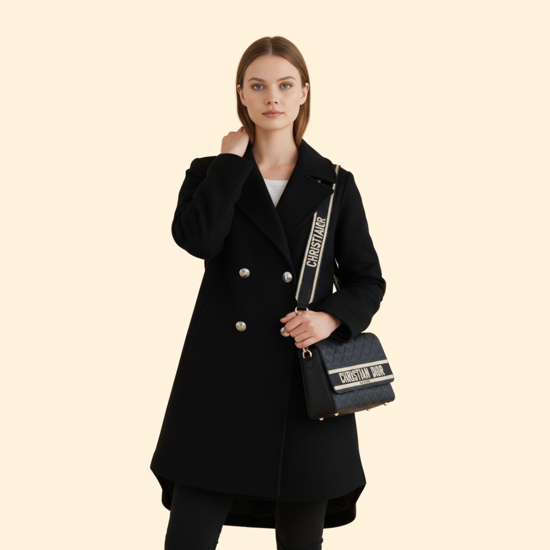 Women’s Long Coat with Double-Breasted Design