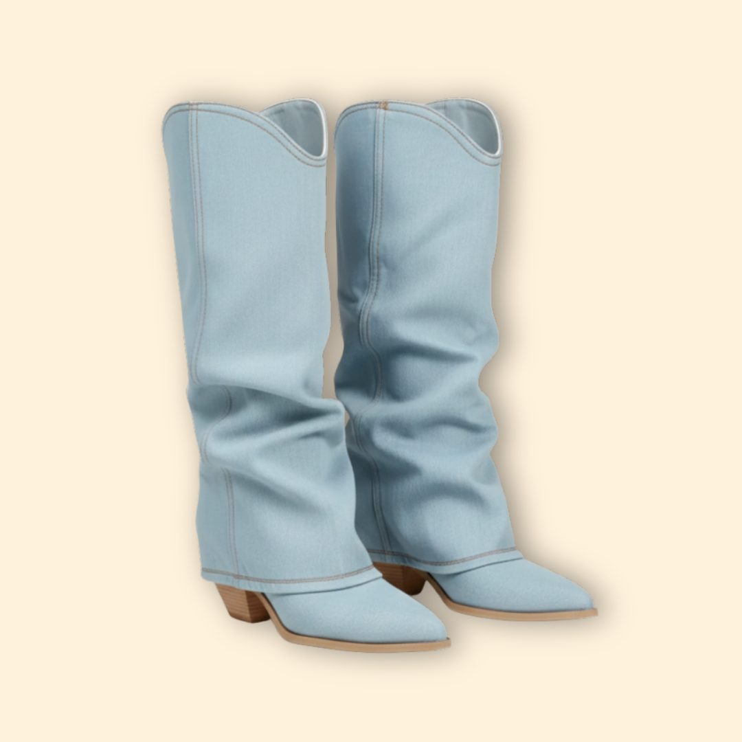 Women’s Denim Boots with Western Stitching