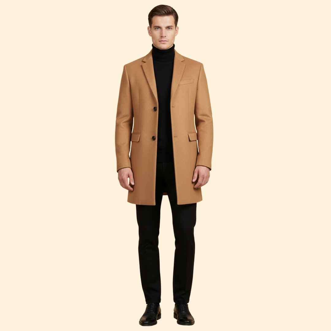 Men’s Long Coat with Front Button Closure