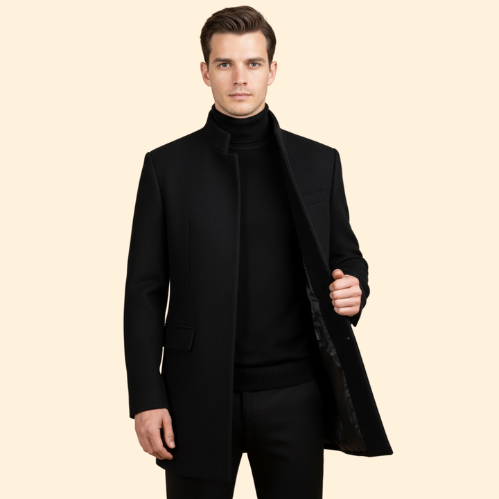 Men’s Long Coat with Front Button Closure