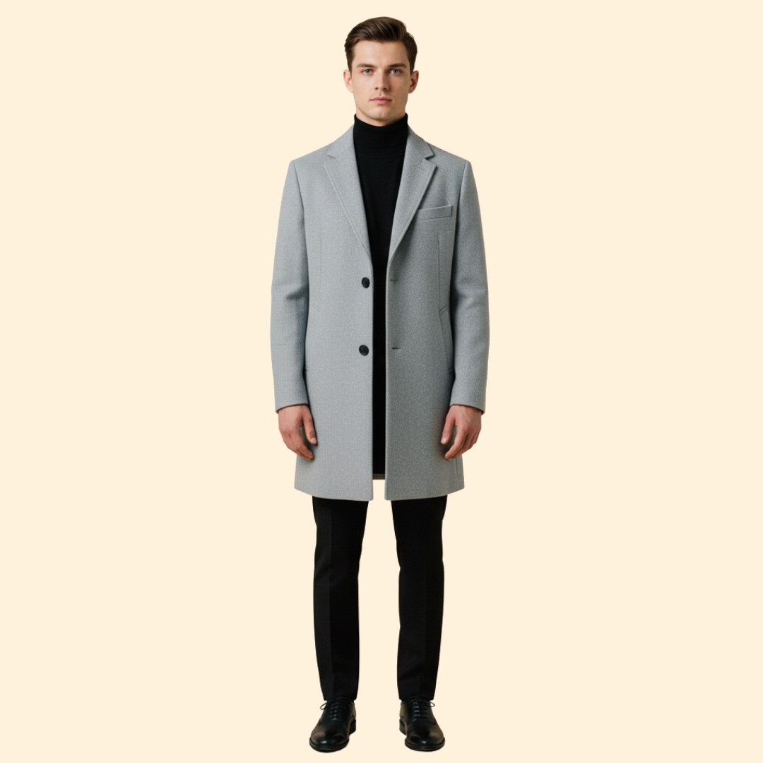 Men’s Long Coat with Front Button Closure