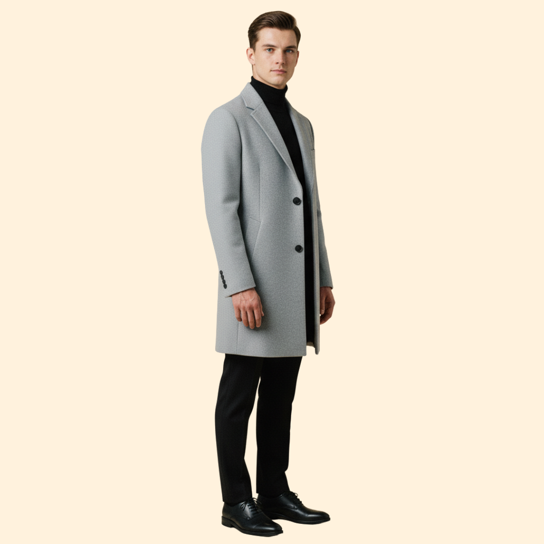 Men’s Long Coat with Front Button Closure
