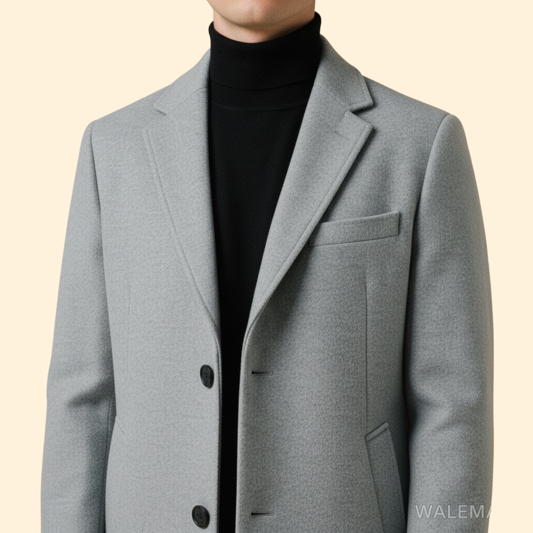 Men’s Long Coat with Front Button Closure