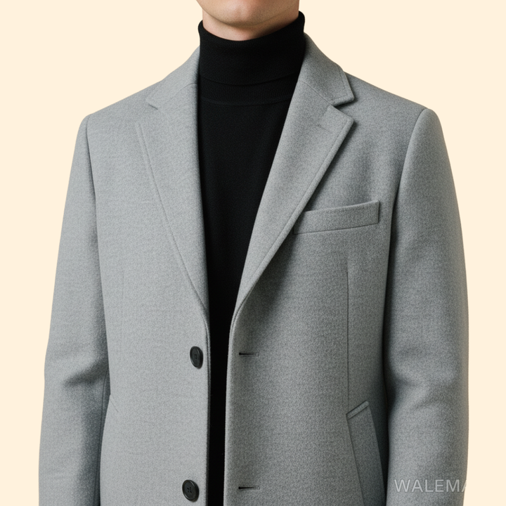 Men’s Long Coat with Front Button Closure