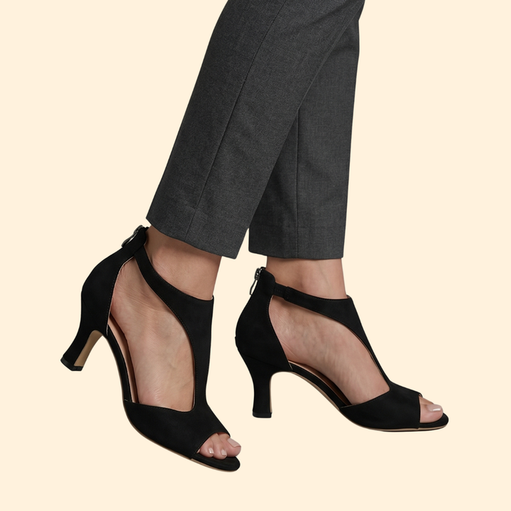 Women Cushioned Open Toe Pumps with Asymmetric Strap for Summer