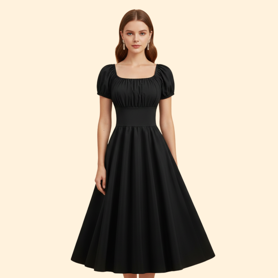 Women's A-Line Dress with Puff Sleeves