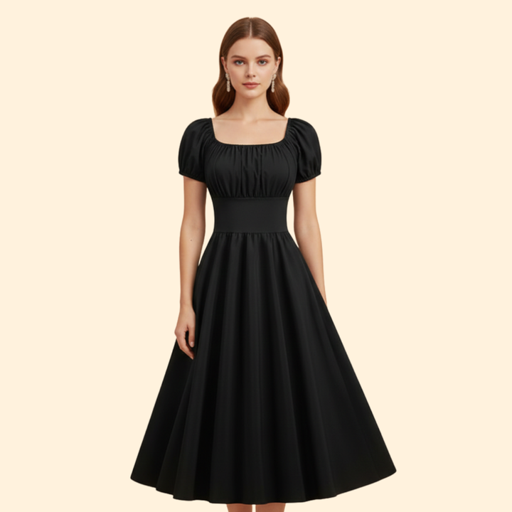Women's A-Line Dress with Puff Sleeves