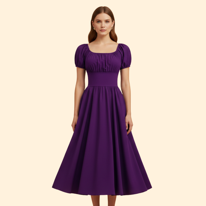 Women's A-Line Dress with Puff Sleeves
