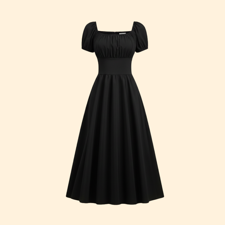 Women's A-Line Dress with Puff Sleeves